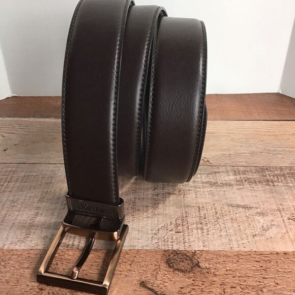 Kenneth Cole Reaction Mens XL Brown Faux Leather Adjustable Belt Polished Buckle - Picture 15 of 16